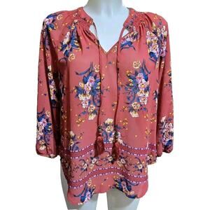 Mason Belle Artsy Boho Chic Floral Nature Colors Top Size S